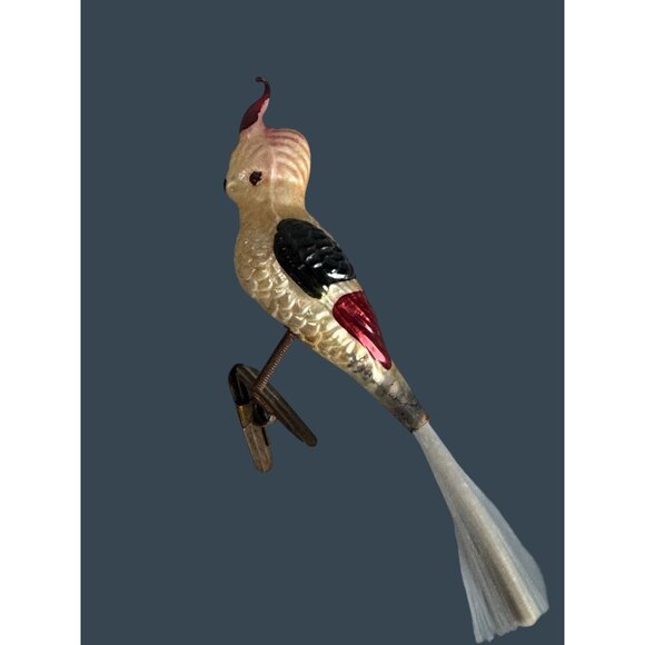 Vintage German Glass Cockatiel Clip Bird Ornament Spun Glass Tail Rare 6" - Picture 5 of 11